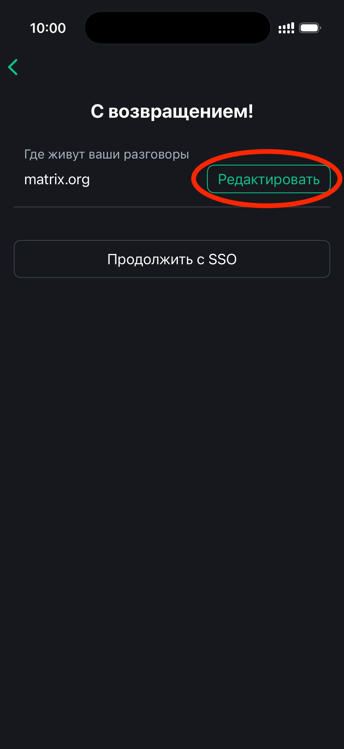 Шаг 2 — экран С возвращением, редактировать сервер